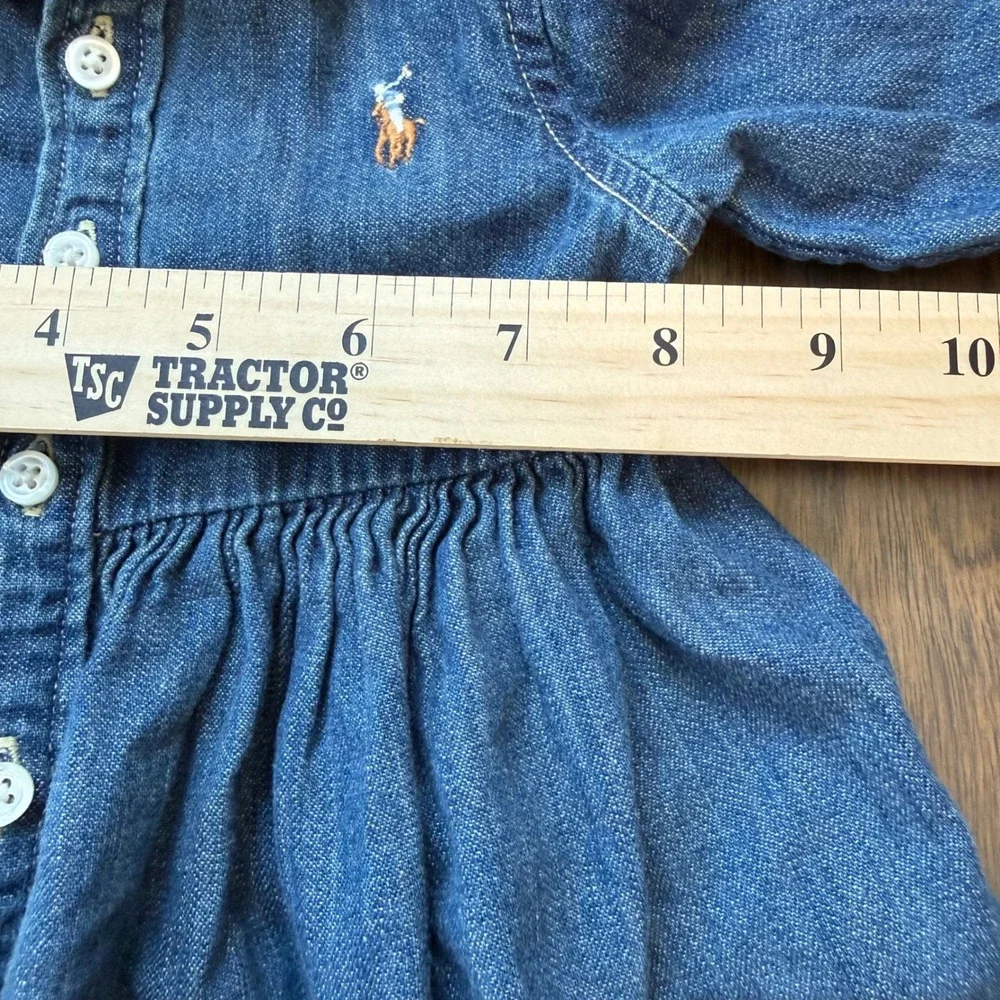 Ralph Lauren Denim Dress Baby 3M Blue Excellent Long Sleeve Button Front Pony